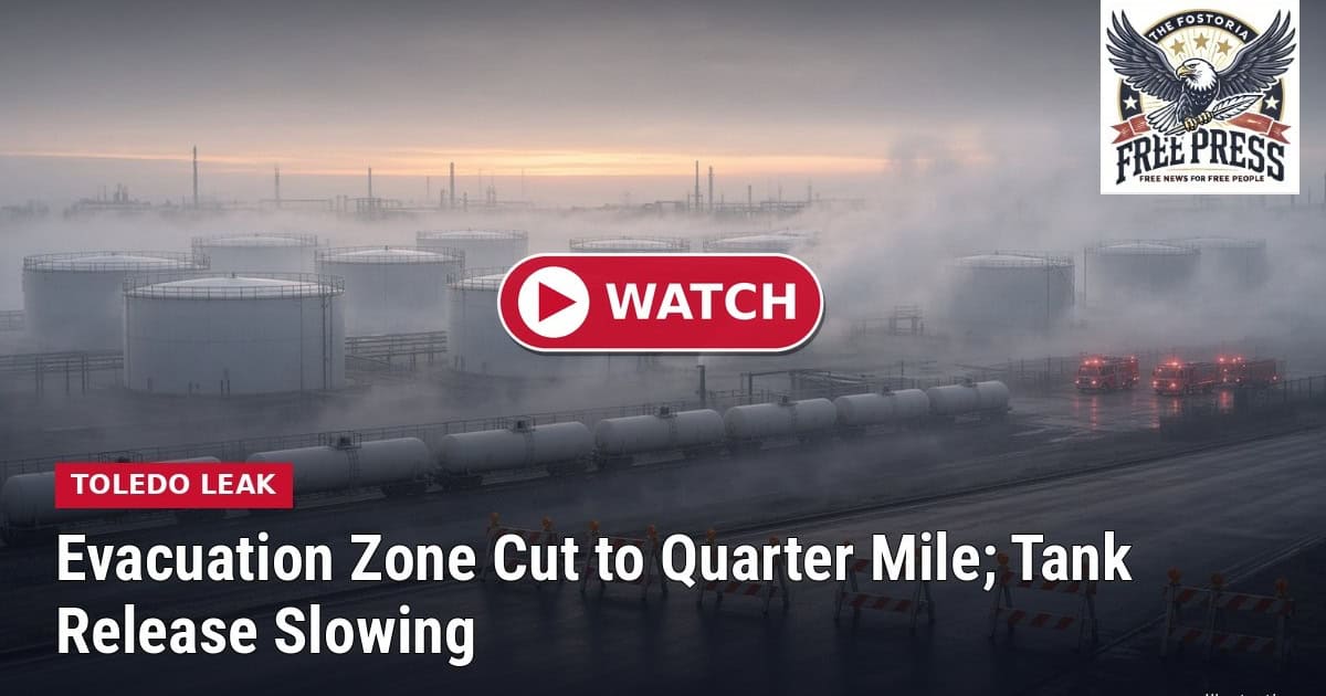 Fostoria News Chemical leak in Toledo with evacuation zone reduced to half mile.
